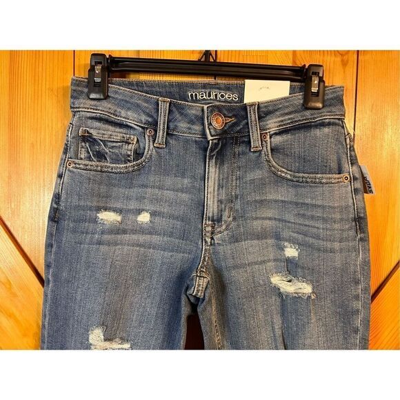 Maurices jeans boyfriend crop size 0 distressed stretch raw hem nwt (4674) - Picture 3 of 7